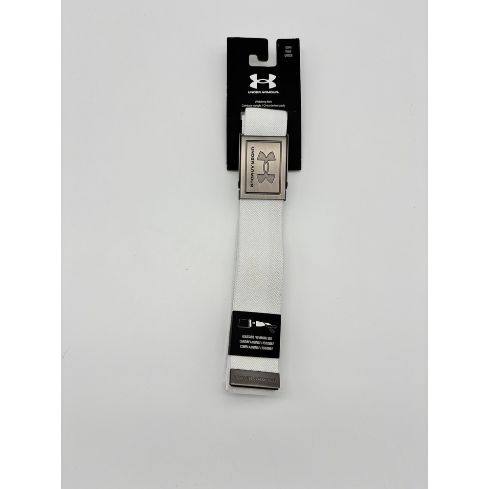 Under Armour Mens Webbing Belt White Reversible Cut To Size Golf 1383935 OSFM
